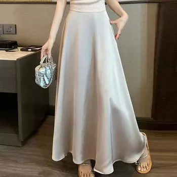 Юбка-макси Yousheng Women Fishtail с высокой талией, дышащая юбка из атласа, однотонная офисная юбка для работы, отдыха, повседневной носки M чёрный