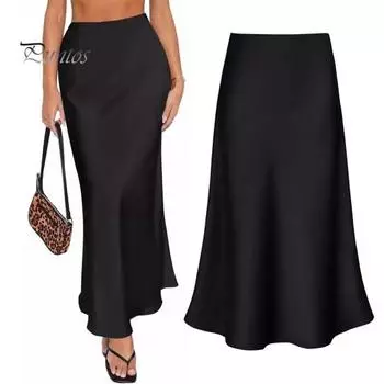 Юбка макси женская гладкая атласная длинная юбка с застежкой-молнией, однотонная, весна-осень, женская юбка-рыбий хвост с запахом на бедрах XXL шампанского