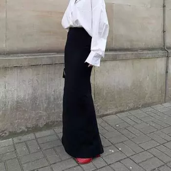 Юбка макси женская Yousheng эластичная с высокой талией и запахом на бедрах длинная юбка однотонная облегающая юбка аксессуары для одежды M чёрный