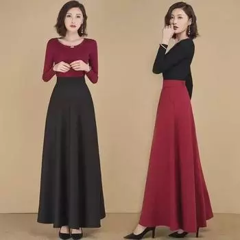 Юбка миди А-силуэта с высокой талией и карманами, подходит для всех размеров, универсальна для весны и осени. XL