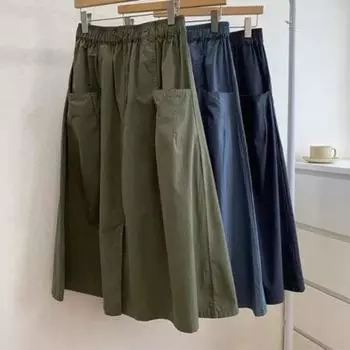 Юбка миди большого размера для рабочей одежды для женщин, летние свободные юбки средней длины, повседневная юбка А-силуэта в стиле ретро M чёрный