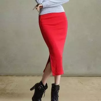Юбка миди для женщин Yousheng, однотонная трикотажная юбка со средней посадкой и разрезом сзади, офисная женская юбка с запахом на бедрах, рабочая одежда чёрный