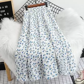 Юбка миди из цветочного шифона для женщин на лето с высокой талией и принтом, большая юбка-зонтик, А-силуэт, средней длины S