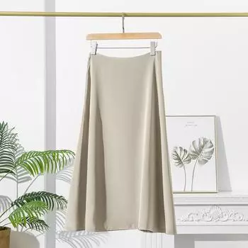 Юбка-миди из французского шелка - Однотонная, Стройнящая, Тутовый шелк, Элегантная женская летняя одежда Medium бежевый