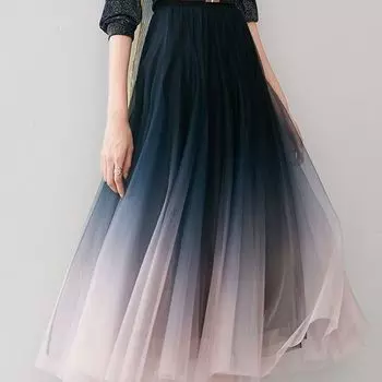 Юбка-миди из сетки с градиентом цвета. Струящаяся юбка трапециевидной формы с высокой талией для девочек. one size