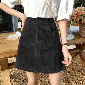 Юбка миди облегающего кроя из вельвета с разрезом, в корейском стиле, с завышенной талией и эффектом похудения M