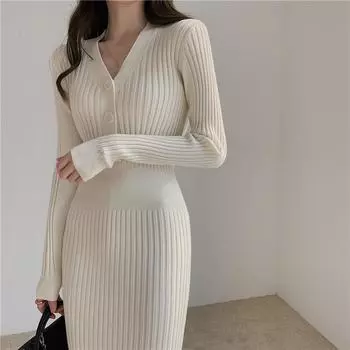 Юбка миди Pre-fall Temperament V-образный вырез Light Ripe Wind Apricot Slim Base Юбка трикотажная эластичная утягивающая ягодицы платье-обертка One Size хаки