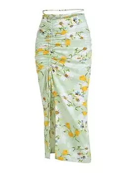 Юбка миди с цветочным принтом и высоким разрезом ZAFUL M светло-зеленый