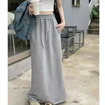 Юбка миди с высокой талией для женщин, летний дизайн, облегающая бедра, юбка А-силуэта средней длины M чёрный