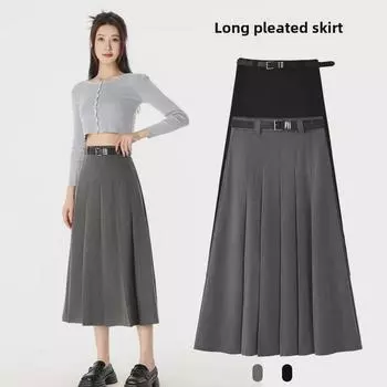 Юбка миди в стиле колледжа с плиссировкой А-силуэта, застежкой-молнией и поясом Small темно-серого