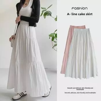 Юбка миди женская Uncle Radish 2025: Свободный крой, прикрывающий бедра, небольшой завиток, ленивый стиль Regular (Height 160-165 cm) белый