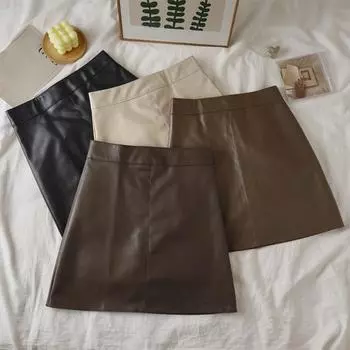 Юбка мини Yousheng А-силуэта с высокой талией, однотонная женская юбка осень-зима, ветрозащитная юбка с запахом на бедрах, повседневная одежда L кофейный