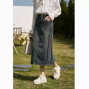 Юбка Mishow Demin для женщин весна-лето винтажная прямая рваная повседневная ампирная женская одежда средней длины с разрезом подол MXC14B0015