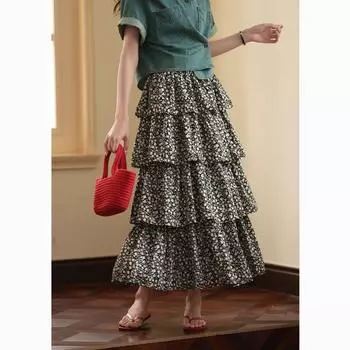 Юбка Mishow для женщин, шифоновая летняя юбка трапециевидной формы с цветочным принтом и оборками, многоуровневая юбка средней длины с реактивным принтом, женская одежда MXC33B0048