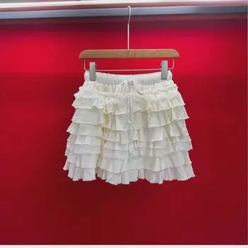 Юбка Miu Series с завышенной талией и кружевом в несколько слоев - универсальный летний дизайн Small слоновая кость