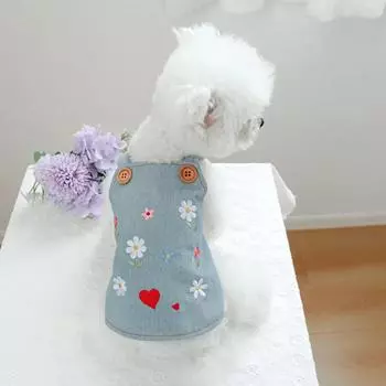 Юбка на бретельках с вышивкой в виде ковбоя для питомца, одежда для собак и кошек, осень/зима, новая юбка в виде ковбоя с цветочным принтом и милым сердечком XS