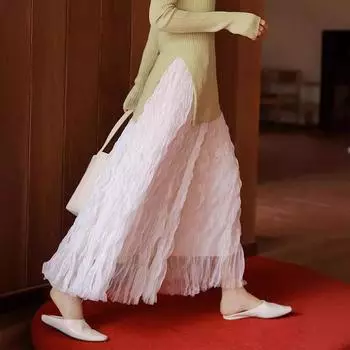 Юбка на груди женская летняя плиссированная юбка женская большая сетчатая юбка маятниковая длинная юбка юбка с драпировкой на весну женская маленькая юбка one size fits all абрикосовый