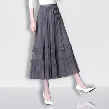 Юбка на груди женская летняя плиссированная юбка женская большая сетчатая юбка маятника однотонная длинная юбка a word женская юбка с драпировкой high sense Top S (recommended weight 80-47.5 kg)
