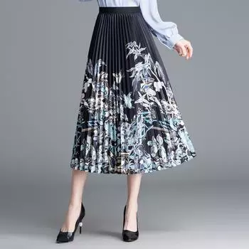 Юбка на груди женская летняя плиссированная высококачественная маятниковая печатная длинная юбка a-word женская драпировка женская тонкая юбка-зонтик куртка average size (recommended weight 80-75 kg)