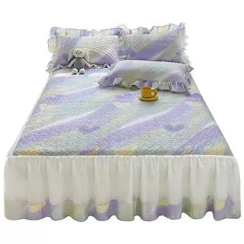 Юбка на кровать с цветочным принтом Покрывало Super King Queen Size с принтом, комплект из хлопка с оборками, стеганая двуспальная кровать для девочек с 2 подушками 120x200cm 47x79inch