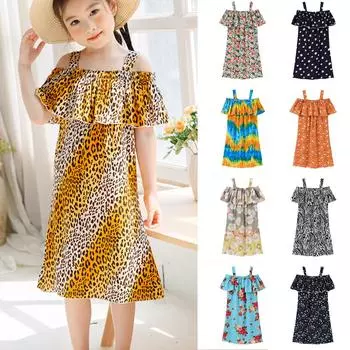 Юбка на одно плечо с цветочным принтом для девочек, праздничная детская юбка принцессы, юбка на подтяжках 120 коричневый