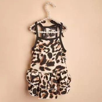 Юбка на подтяжках, двухслойная летняя одежда с рюшами по краю и леопардовым принтом для котят XS коричневый