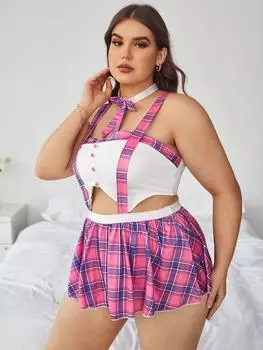 Юбка на подтяжках из сетки большого размера с кружевными боксерами, сексуальный соблазнительный костюм. 1XL