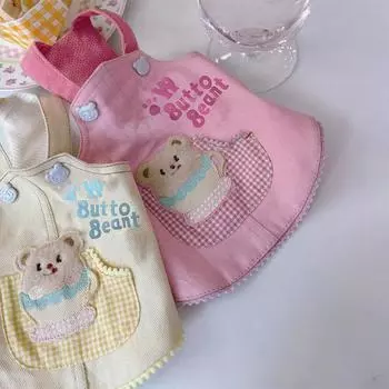 Юбка на ремешках для питомцев конфетного цвета в ковбойском стиле для кошек, собак, медведей, комплект на ремешках на осень/зиму, одежда для щенков в клетку, платья для собак маленьких собак S