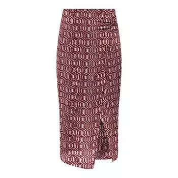 Женская длинная юбка с графическим узором и разрезом ТОЛЬКО XS красный