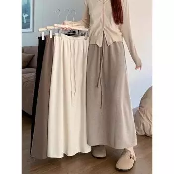 Юбка осень-зима с большой эластичной талией, свободная юбка А-силуэта средней длины с высокой талией QT2464 L чёрный