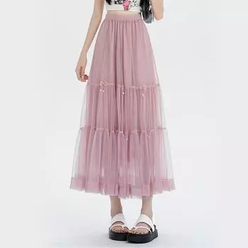 Юбка-пачка средней длины Qooth Fairy Sweet Bow Cake, новая элегантная большая юбка-пачка А-силуэта для женщин QT2518 One Size розовый