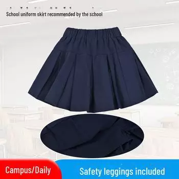 Юбка-плиссе из чистого хлопка для девочек темно-синего и черного цвета для начальной школы 110 cm
