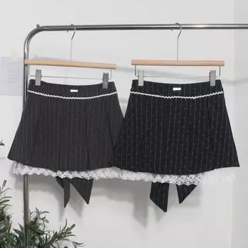 Юбка-плиссе с сердечками и кружевом, мини-юбка А-силуэта с большим бантом, симпатичная короткая юбка для женщин, лето S серый
