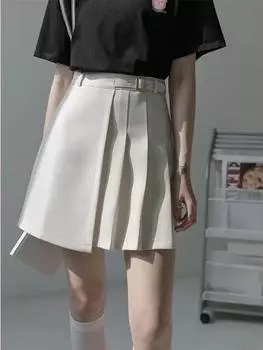 Юбка-плиссе с высокой талией, женское нестандартное утягивающее мини-платье А-силуэта, облегающая юбка, платье нового стиля XS белый