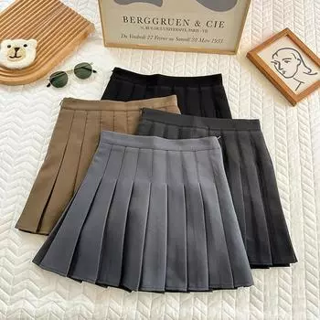 Юбка-плиссе с завышенной талией, новая черная, тонкая, универсальная, студенческая юбка. S чёрный