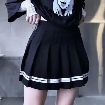 Юбка-плиссе женская осенне-зимняя юбка-полусолнце с высокой талией А-силуэта тонкая маленькая короткая юбка для колледжа самозащита от света XXXL чёрный