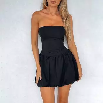 Юбка-подъюбник с открытыми плечами, высокой талией, эластичная, облегающая, топ-труба Black S