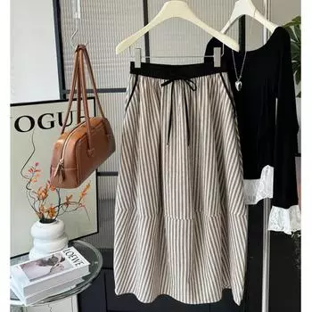 Юбка-полусолнце средней длины в полоску one size чёрный