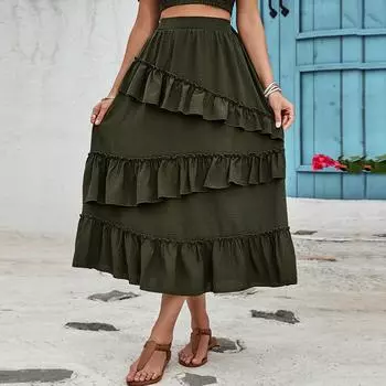 Юбка-полутело Женские модели Темперамент Высокая талия Юбка-торт Длинная плиссированная длинная юбка XL зелёный