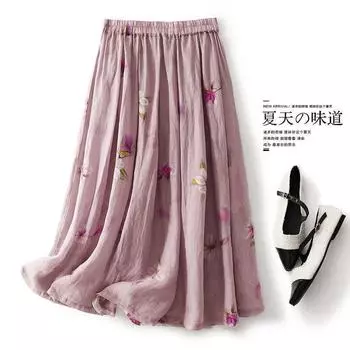 Юбка-полуюбка с цифровым принтом в этническом стиле. Свободная талия, широкая юбка, закрывающая бедра. Художественная и универсальная юбка-полуюбка. M