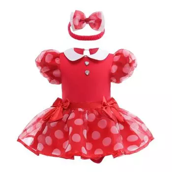Юбка принцессы Минни для девочек, платье в горошек для девочек, комбинезон для косплея, детская повязка на голову, костюм на Хэллоуин, месяцы, красный [Dressy Daisy] 12-18