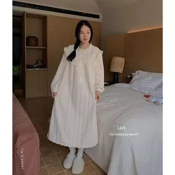 Юбка принцессы с кружевными полосками и молочным сыром Du Xiaozhai - Зима 2024 Милая домашняя одежда nightdress, One Size