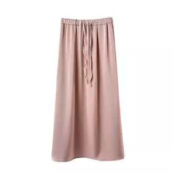 Юбка прямая из атласа, весна 2025, новая шелковистая эластичная талия, литературная и тонкая универсальная юбка А-образного силуэта average size розовый