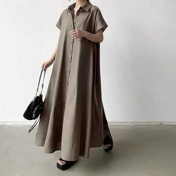 Юбка-пуловер женская свободная лацкан модная повседневная рубашка S армия зеленый