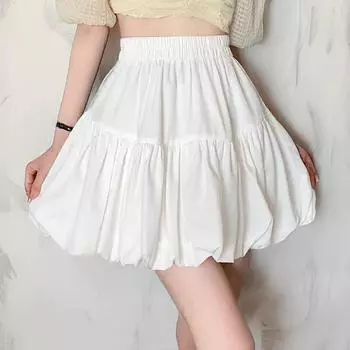 Юбка-пузырь белая черная юбка-фонарик с подолом-пузырьком мини-юбка короткая пышная юбка-фонарик девочка-подросток Y2K милый наряд Fairycore Barbiecore M белый