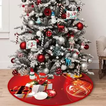 Юбка «Рождественская елка» Яркий цвет, Износостойкий, простая установка, Круглый большой коврик с принтом «Снежинка и лосось» в виде рождественской елки 90 cm F