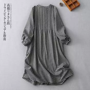 Юбка-рубашка в клетку с длинными рукавами в стиле ретро 2025 года, осеннее ленивое платье из хлопка и льна M