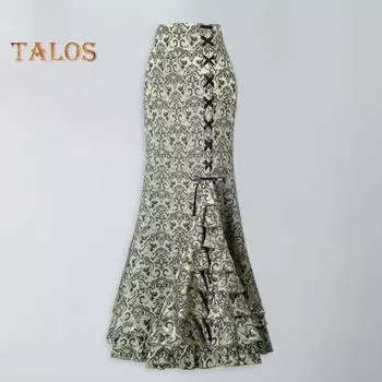 Юбка-русалка для женщин, длинная юбка с высокой талией и перекрестной шнуровкой и рюшами на молнии и подолу, винтажная праздничная одежда в стиле панк и готики XL светло-фиолетовый