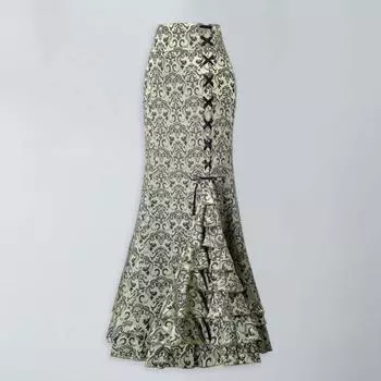 Юбка-русалка, женская длинная юбка с высокой талией и перекрестной шнуровкой на молнии, винтажная вечерние в стиле панк и готики XL чёрный