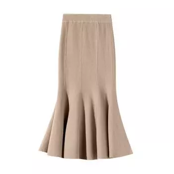 Юбка-рыбий хвост, эластичная, с высокой талией, с запахом на бедрах, длинная, однотонная, офисная, женская, трикотажная хаки